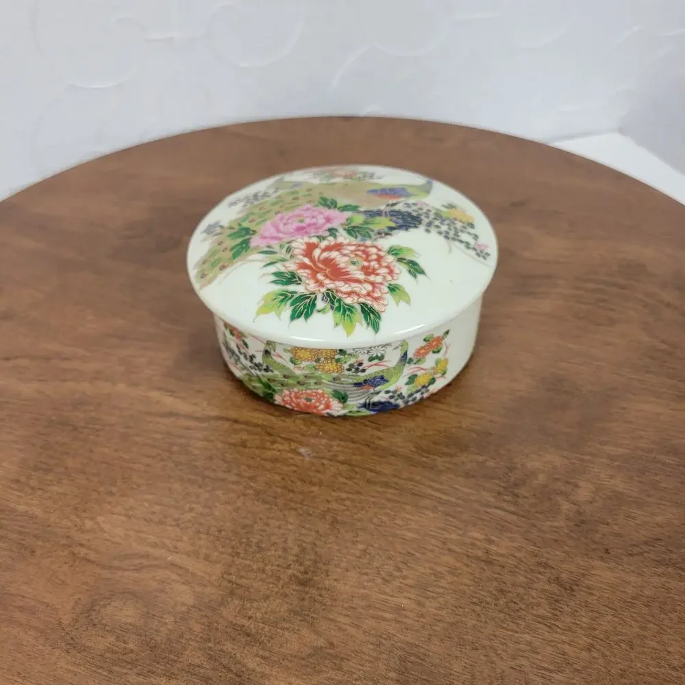 Vintage Andrea by Sadek Peacock Trinket Jewelery Box with Lid Made‎ in Japan
